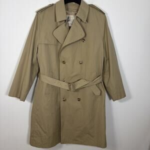 Misty Harbor Trench Coat Rain Beige Zip Out Fur Lined 42 Double Breasted Vintage